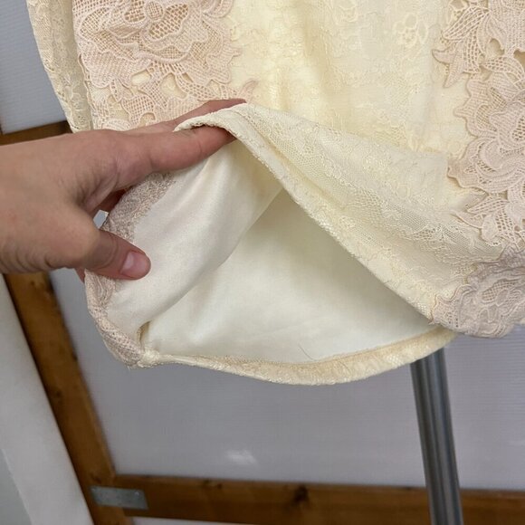 ANTHRO Sunday in Brooklyn Yellow Lace Cream Floral Appliques 3/4 Sleeve Top Sz S - Picture 5 of 14
